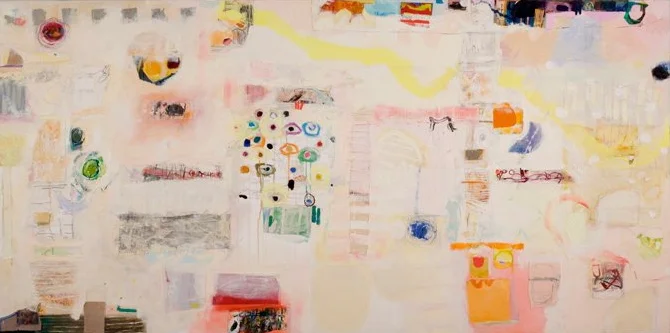 SPLENDOR/Asilah (for rosemary): oil, acrylic, collage, mixed media on canvas: 60 x 120 inches
