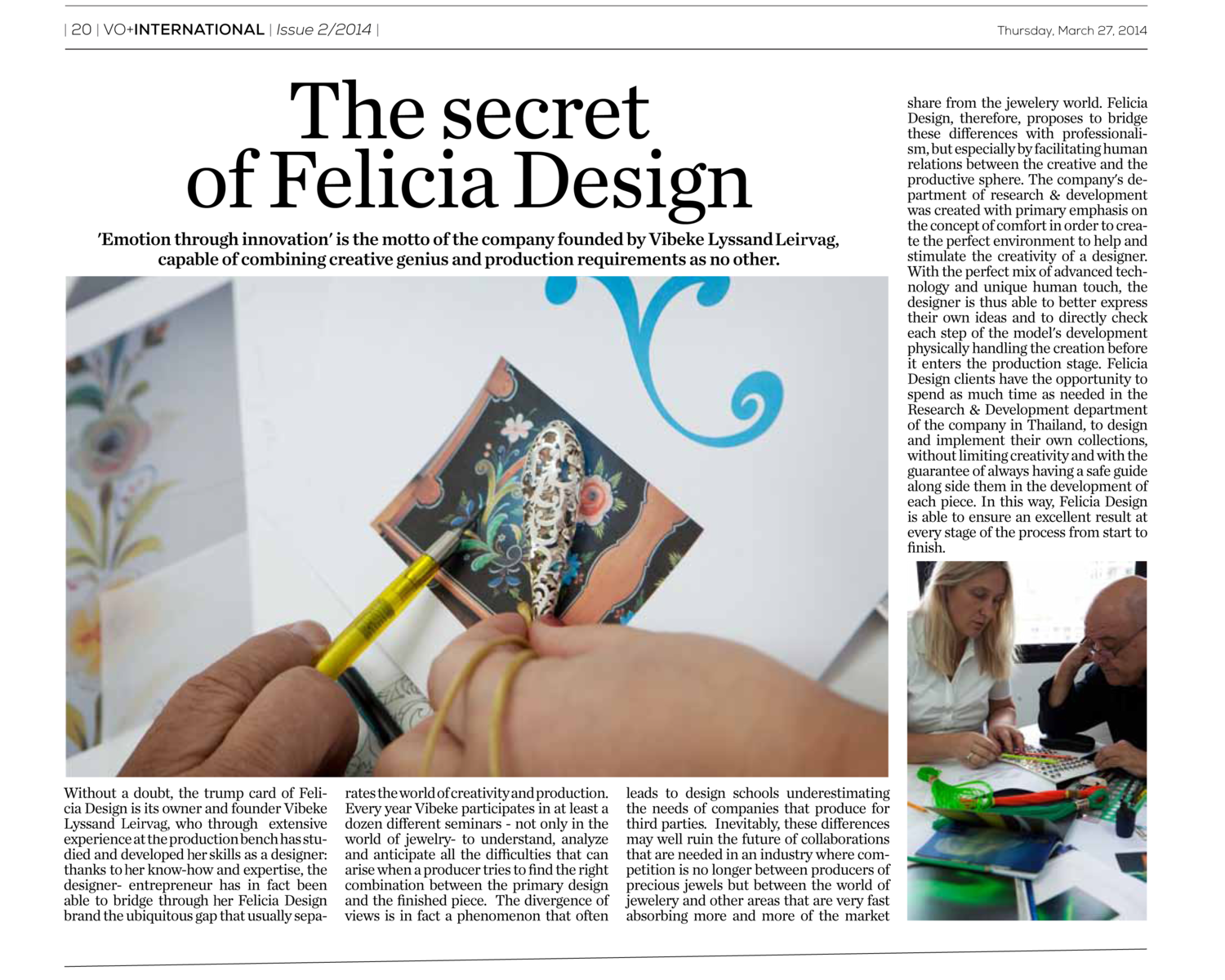VIORO Daily Basilea. Italian. Editorial: The Secret of Felicia Design. 