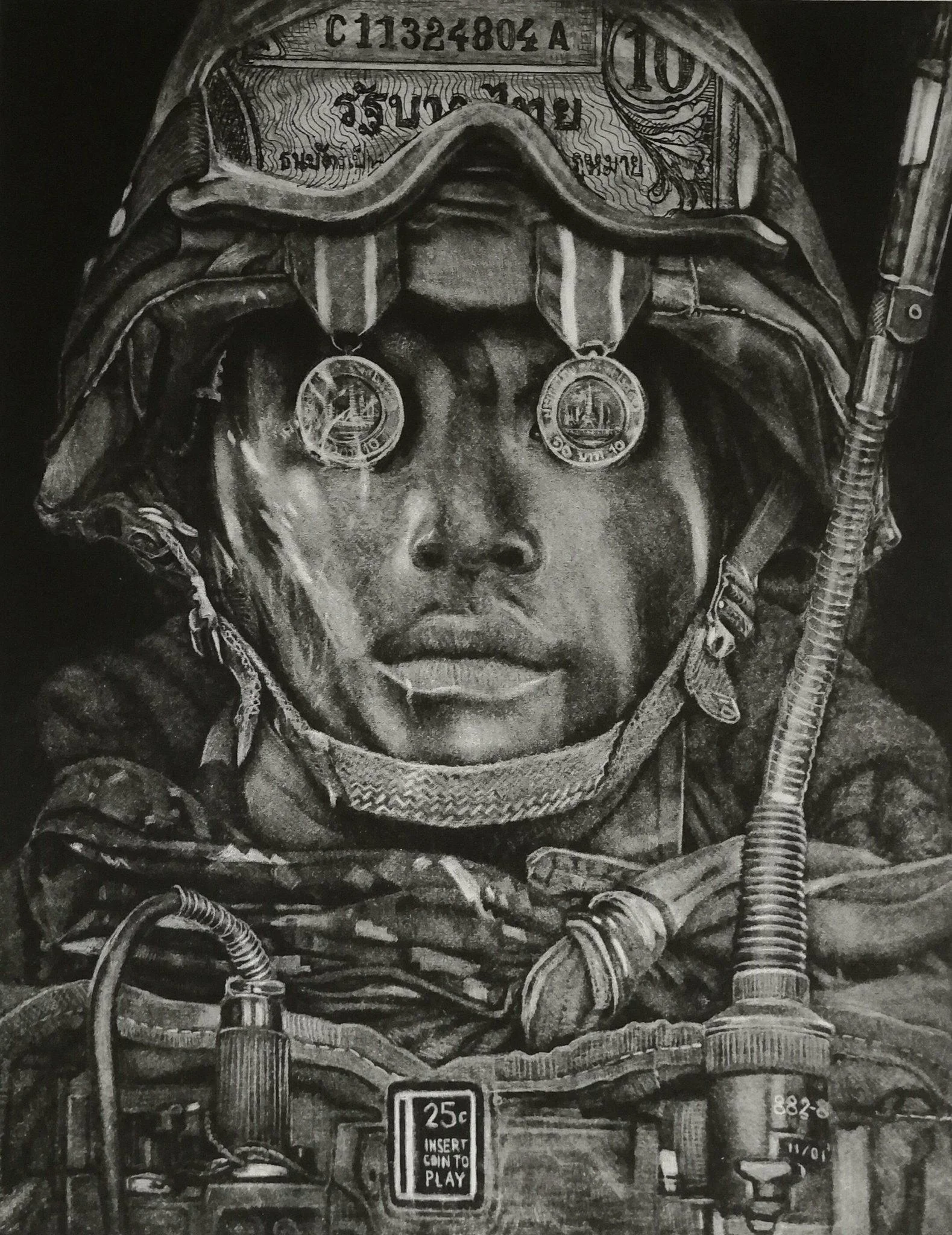 Title: Killing is cheap Year: 2018 Work size: 23x18 cm Paper size: 39x29 cm Technique: Mezzotint Edition: of 25
