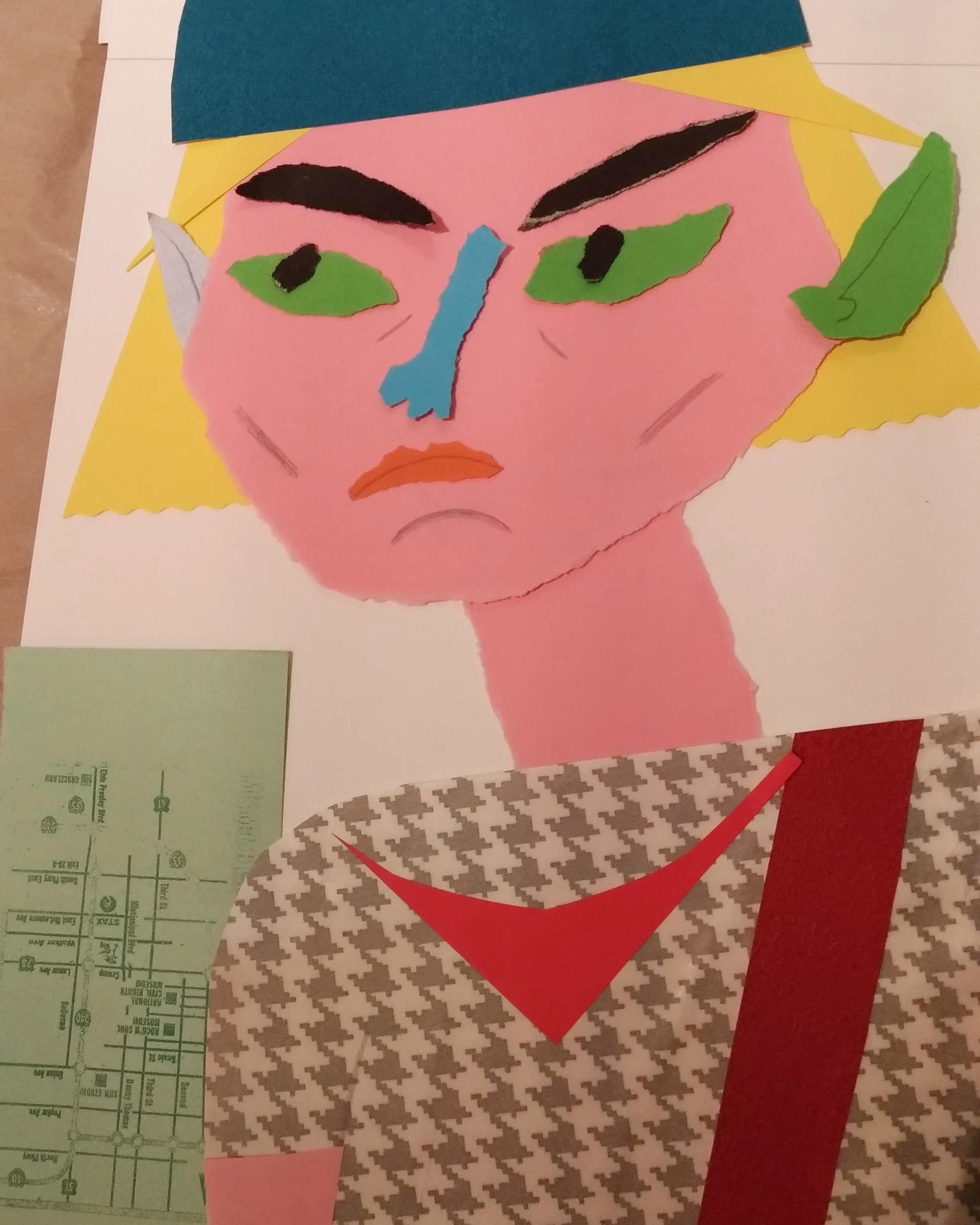 Green ear - pencil on ripped and cut paper. Personal experimentation.