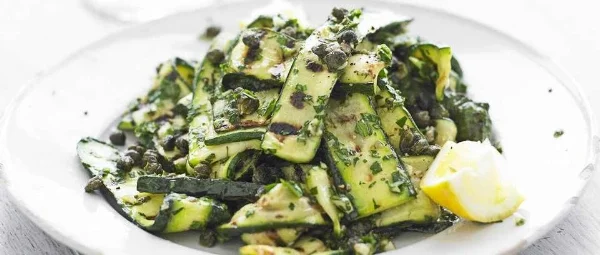 Griddled courgettes, delicious with a generous squeeze of lemon.