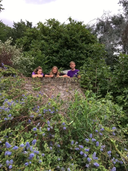 From left to right: Fran, Lizzy and Josh - our Garden Apprentices. Photo taken by Isabel Wooller, Garden Volunteer.