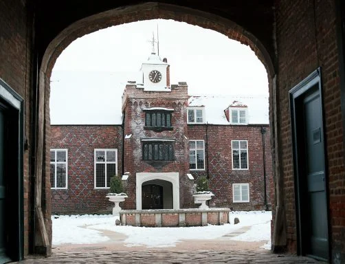 A very snowy Tudor Courtyard at Fulham Palace