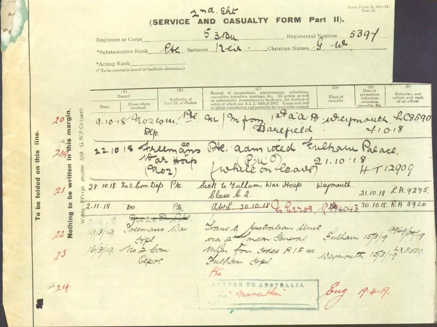 Keir’s Service and Casualty form