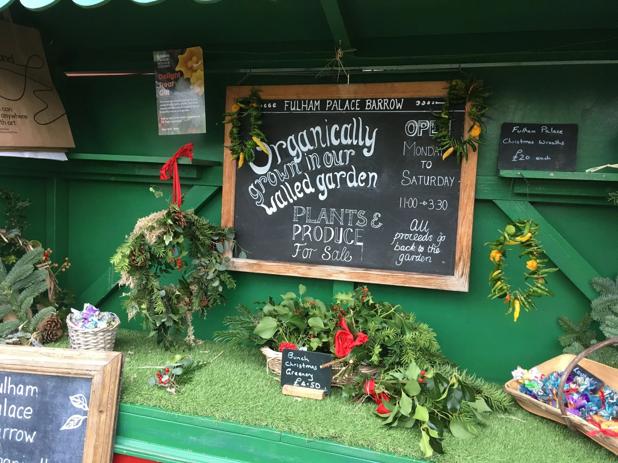 The garden volunteers’ festive produce for sale on the barrow