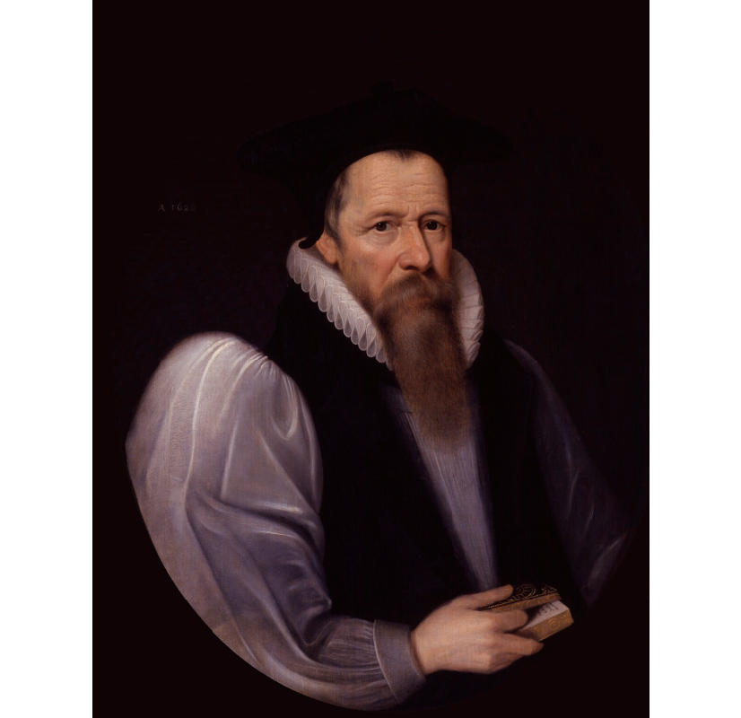 Portrait of Bishop John King, 1620, oil on panel, at the National Portrait Gallery.