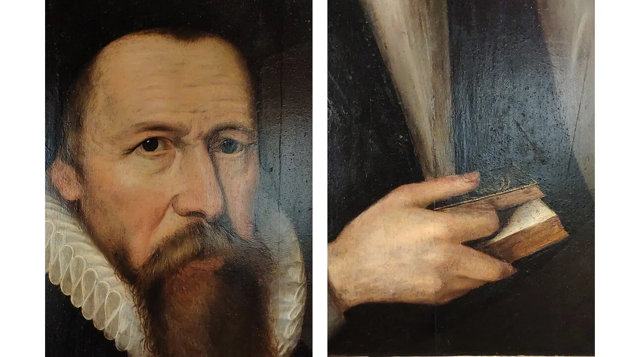 Details of the painting: the face of King is rendered with precision showing that accuracy of characterisation was a primary aim for the artist. The book that King holds in his hand is similar to the small Bible displayed in the cabinet opposite the…