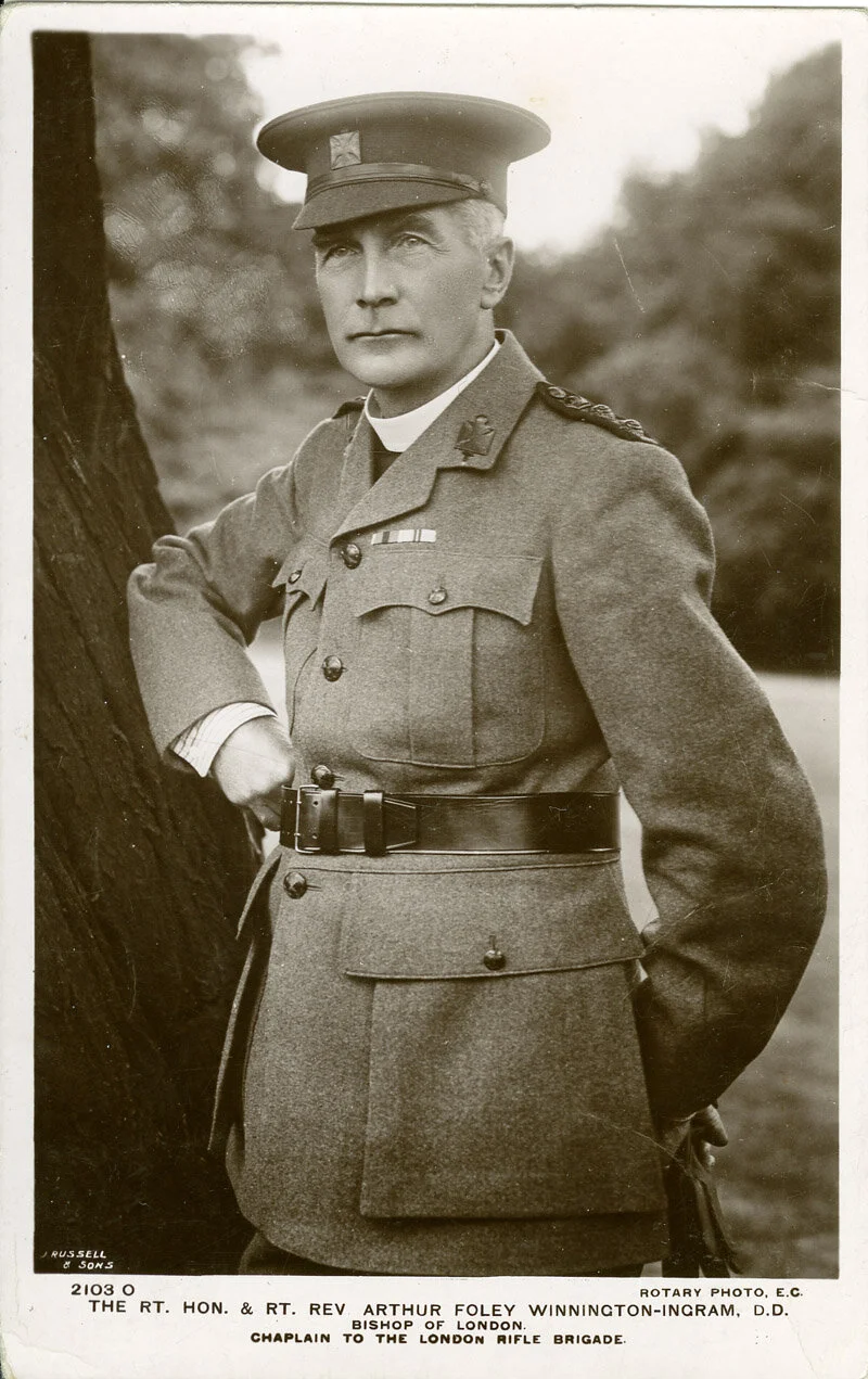 Bishop Winnington-Ingram looking very different than in his cope, remembered as a Chaplain to the London Rifle Brigade.