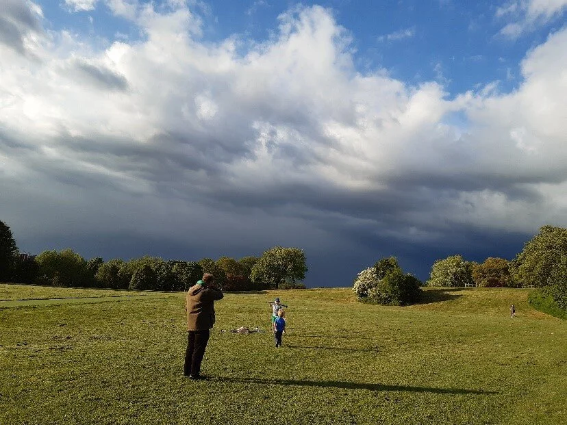 Billy, Dad and Arlo in MountsfieldPark. That was really empty too! We were allowed to go out for one hour each day for exercise.