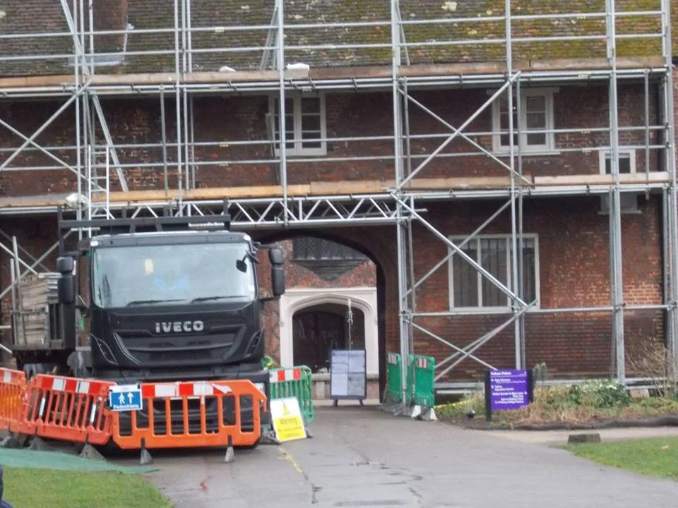 The scaffolding up in the Courtyard.