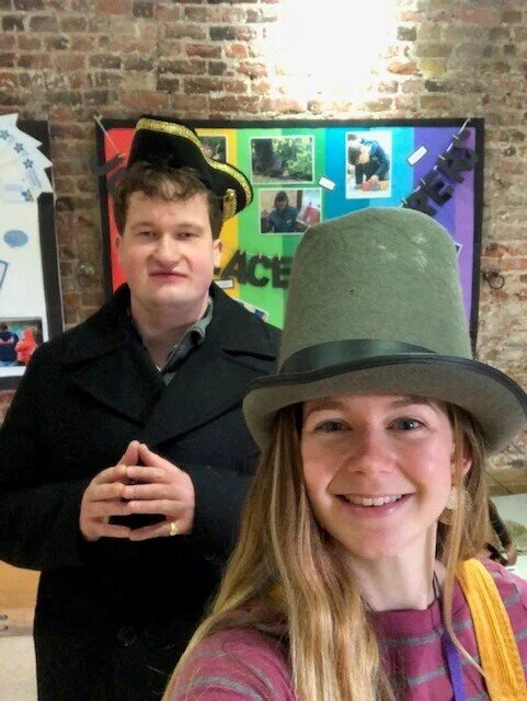Here Rachel and I are trying on some funky hats. Keeping it cool at Fulham Palace. It’s all about the glitter and gold.&nbsp;