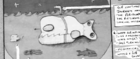 Close up of fish submarine storyboard