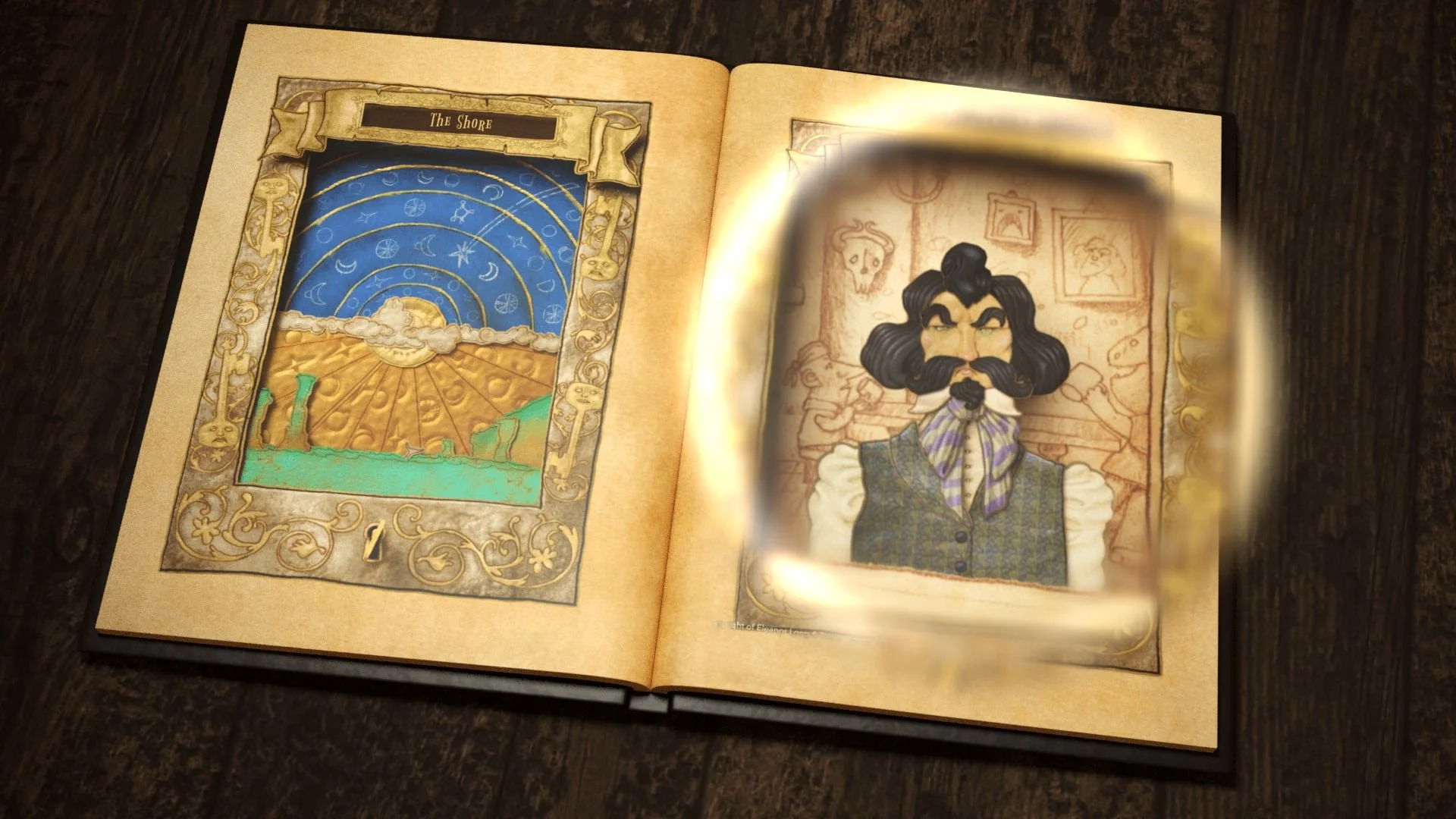 A preview image of The Locksmith showing an open picture book with an intricate puzzle door on one page and the XR view through the other.