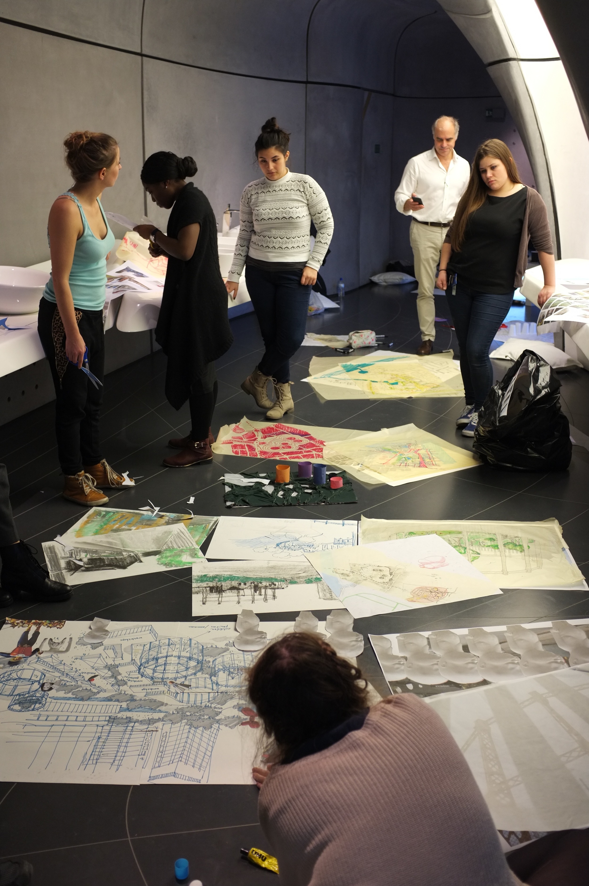 University of East London students with mentor Pierre Baillargeon AIA