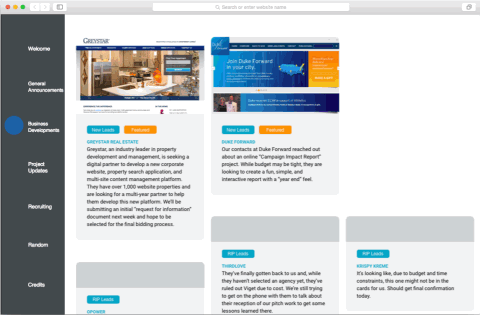 Content displayed as masonry-style cards.