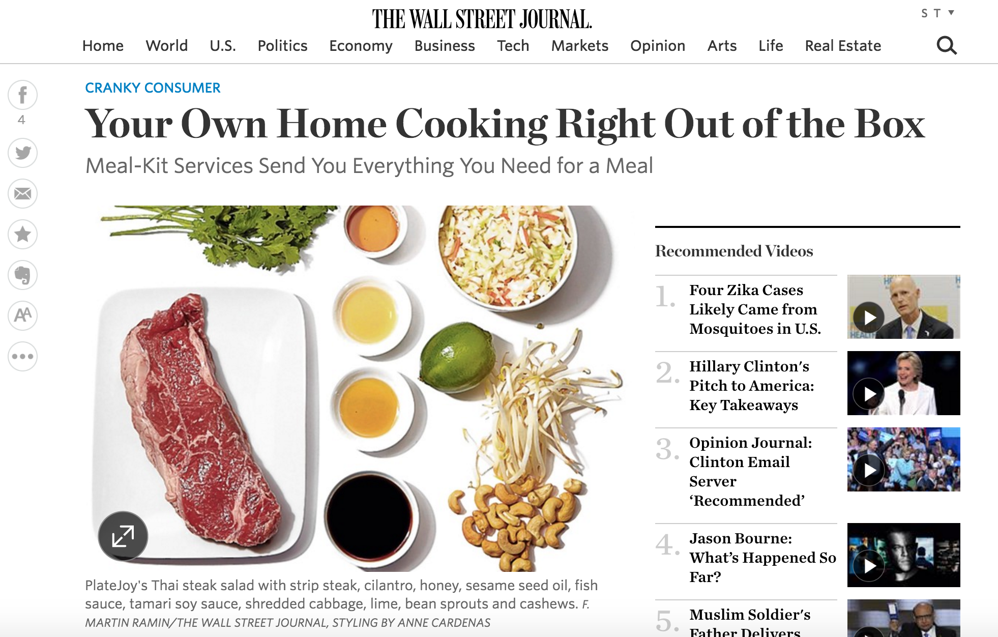 Your Own Home Cooking Right Out of the Box, The Wall Street Journal
