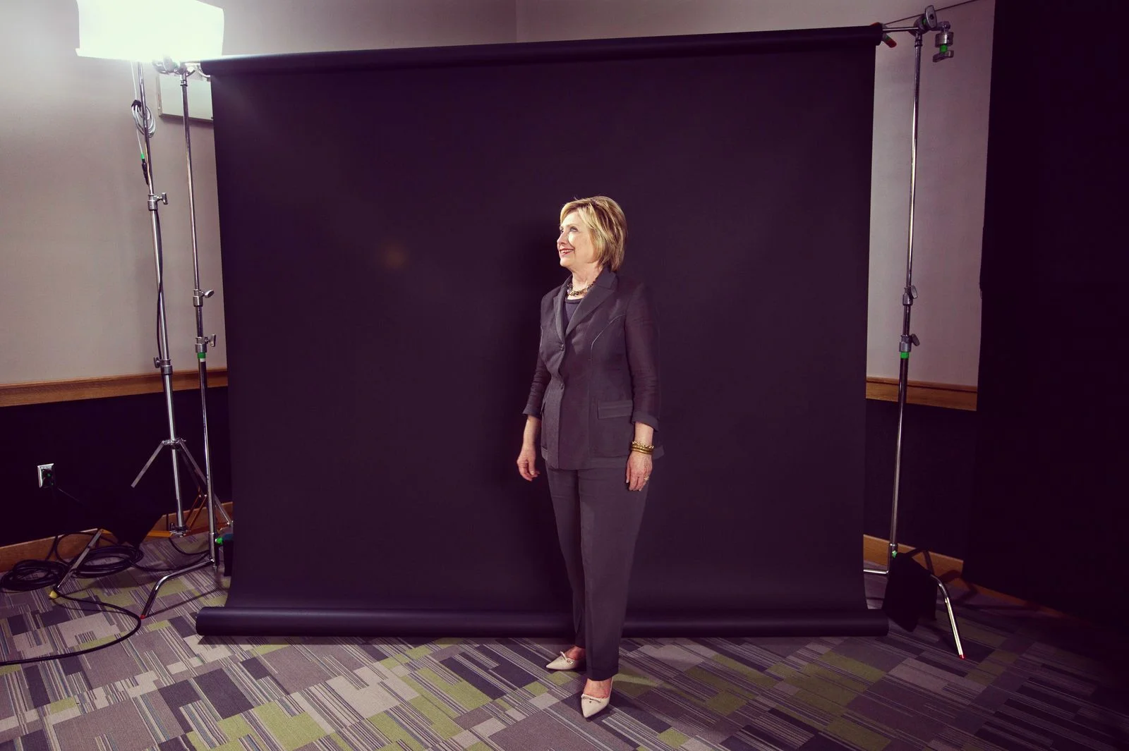 Hillary Clinton on set after her conversation with Ezra Klein in Raleigh, NC. (Photo Credit: Kainaz Amaria)