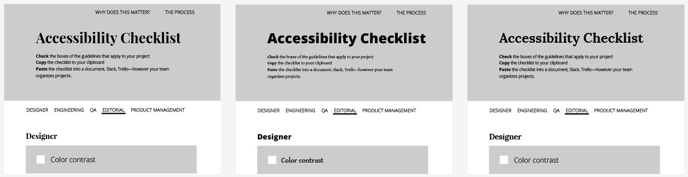 Type explorations. We eventually chose to go with Lora and Open Sans. (Image credit: Kelsey Scherer)