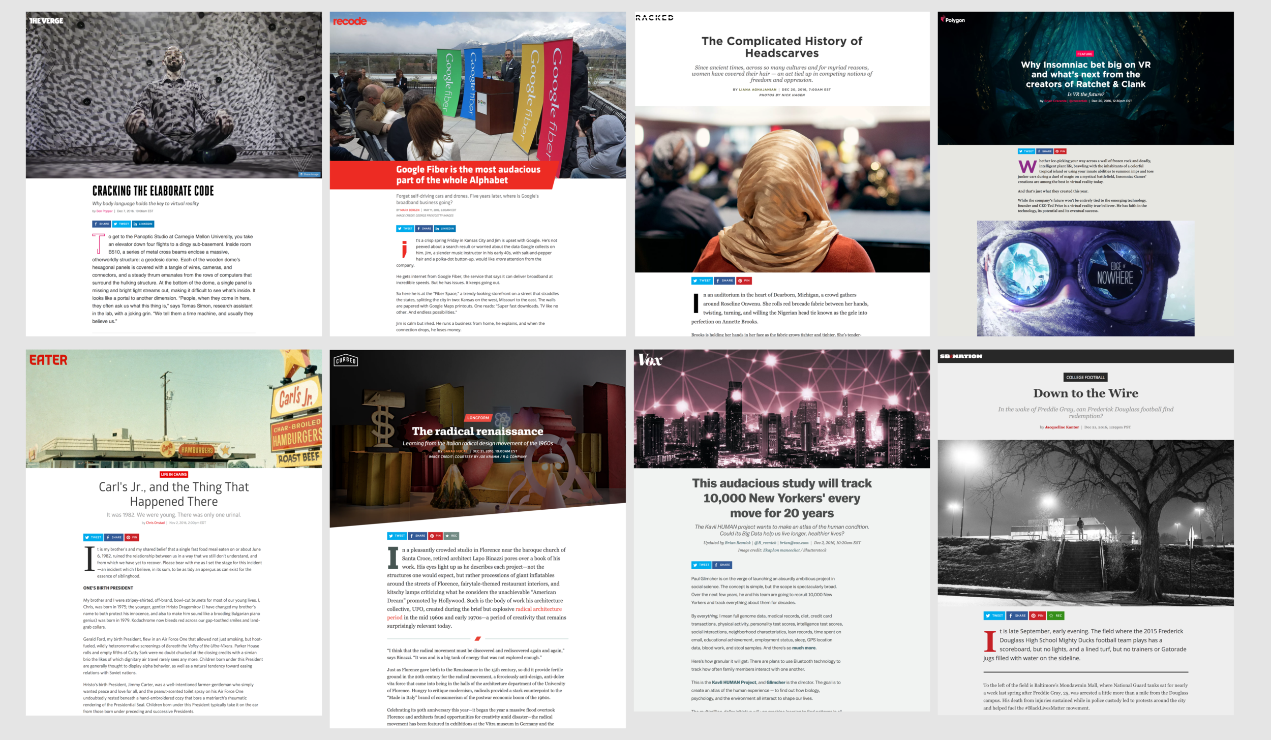 Features created with the new template, on large screens
