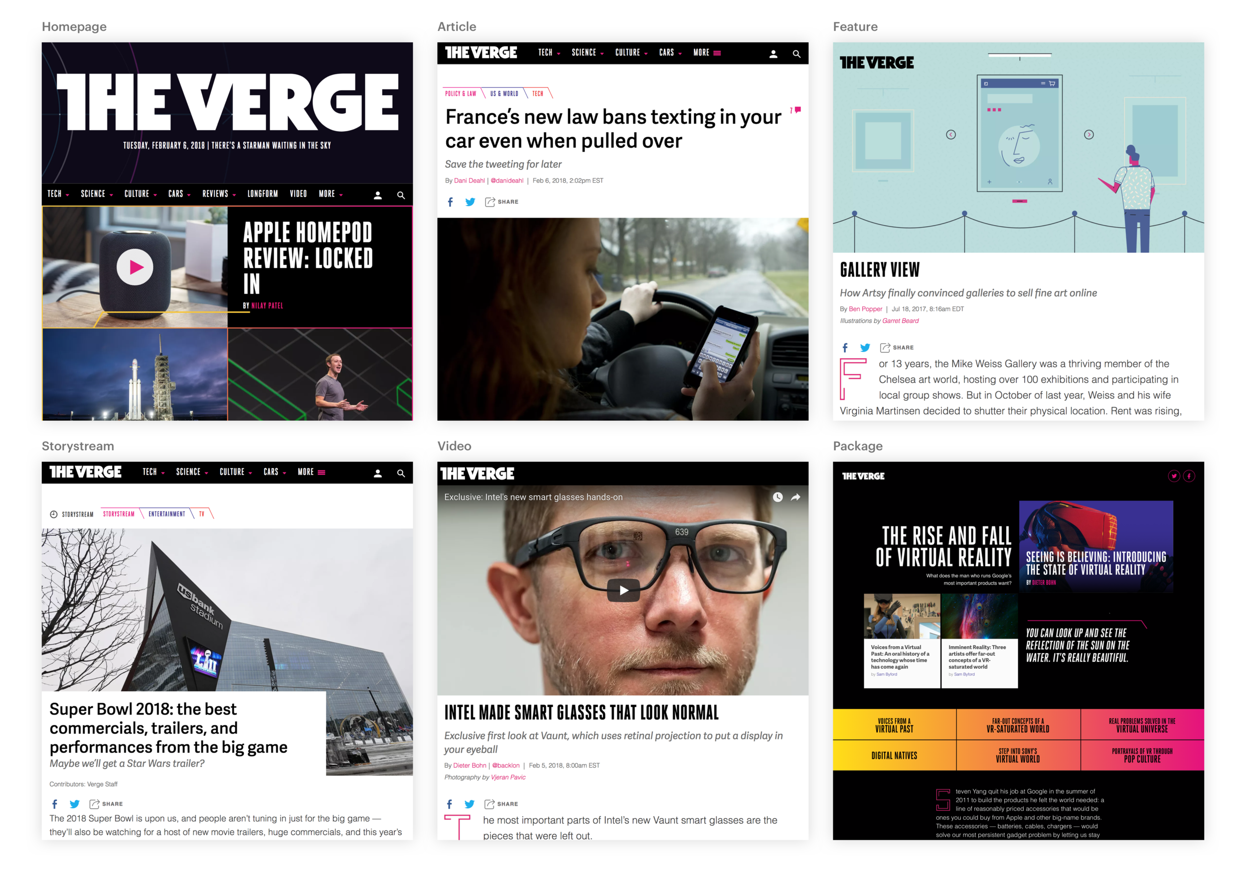 Note the difference between The Verge’s packages (bottom right) and other story types