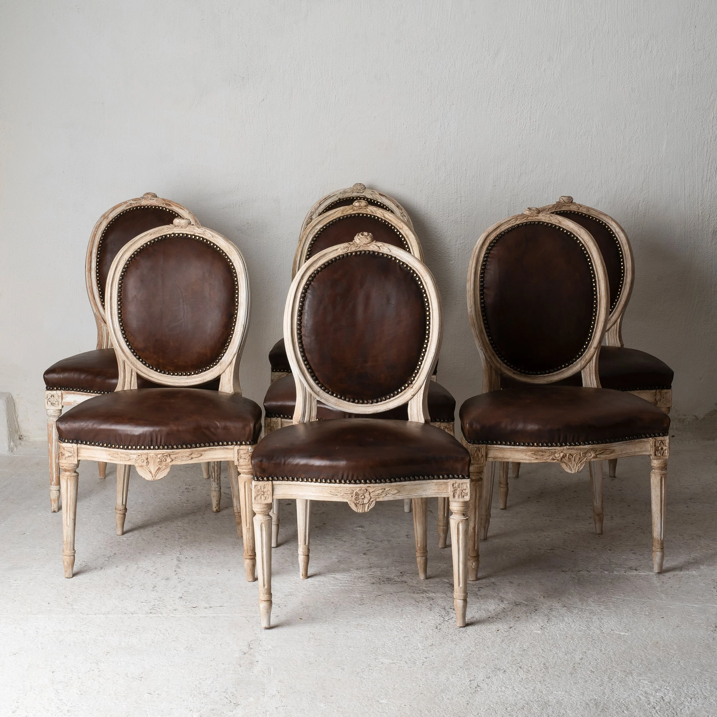 Set of 7 dining chairs Gustavian period Sweden