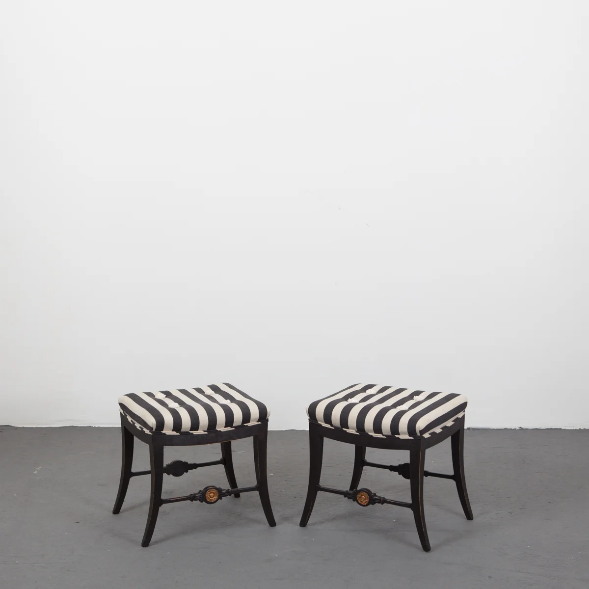 Pair of Black Painted Neoclassical Stools