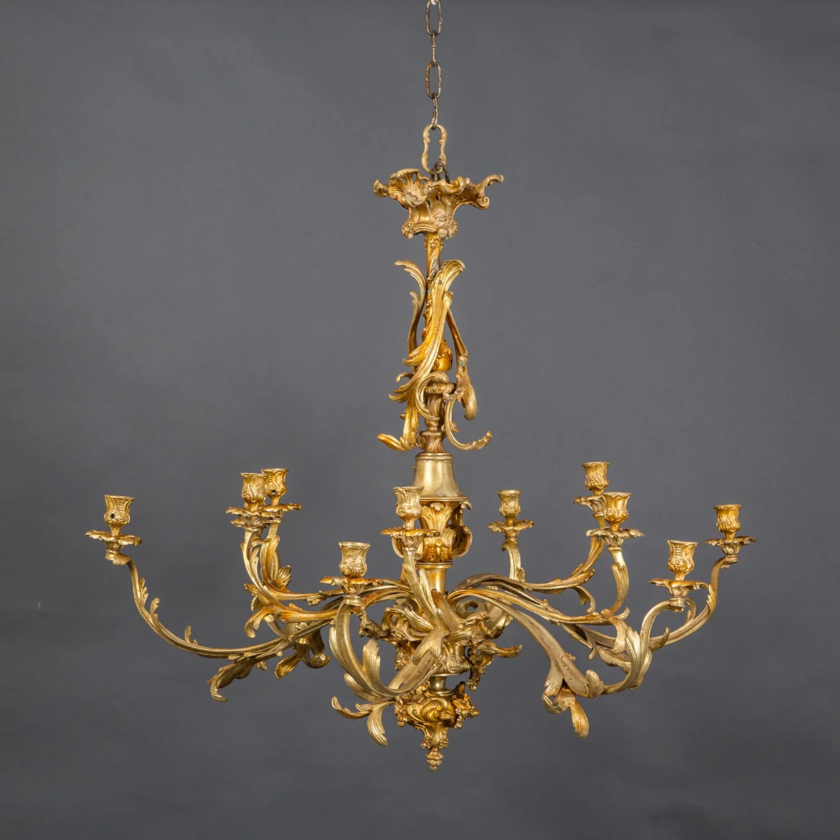 Large Rococo Style Brass Chandelier 19th C Europe