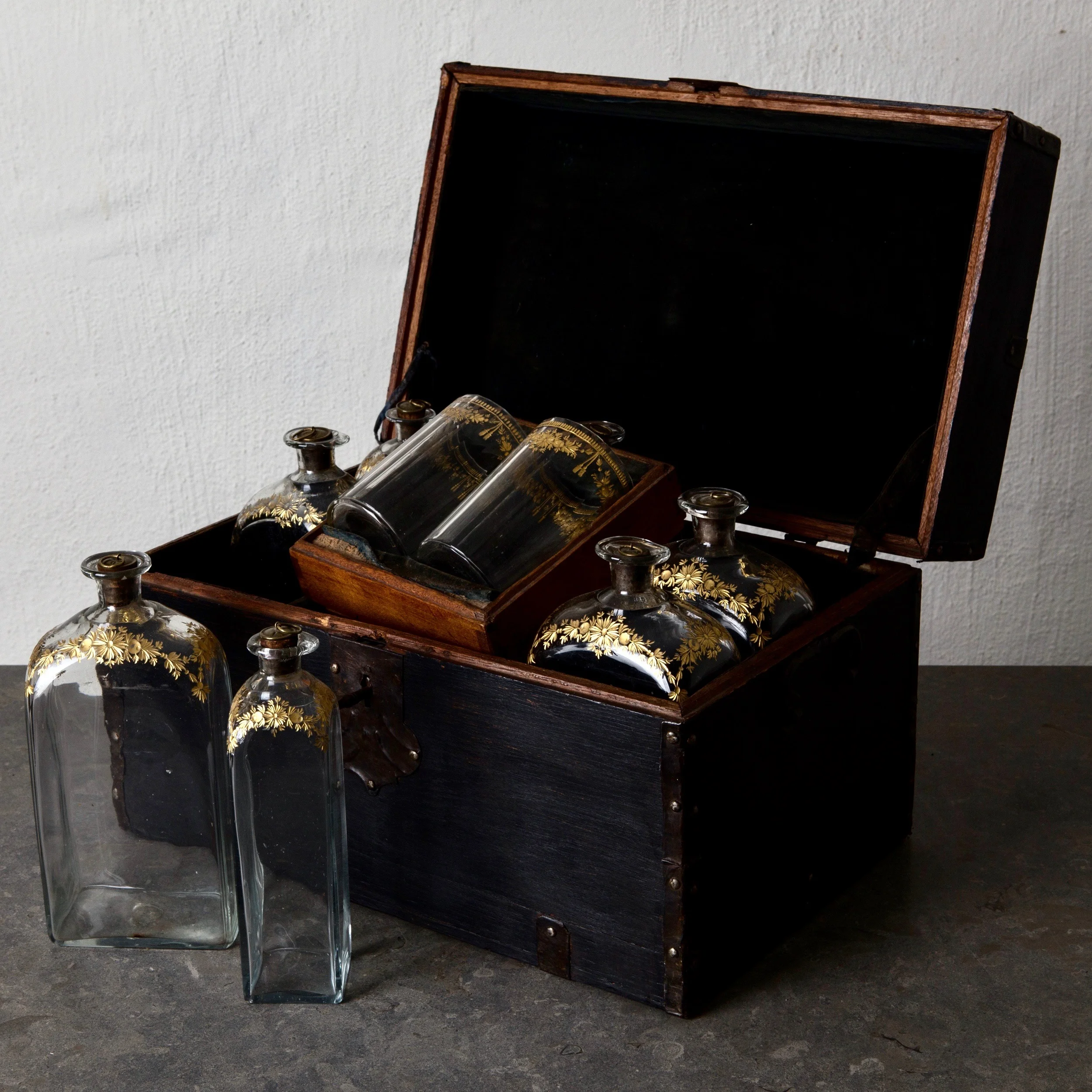 Box Bottles and Glasses Black 18th Century Europe