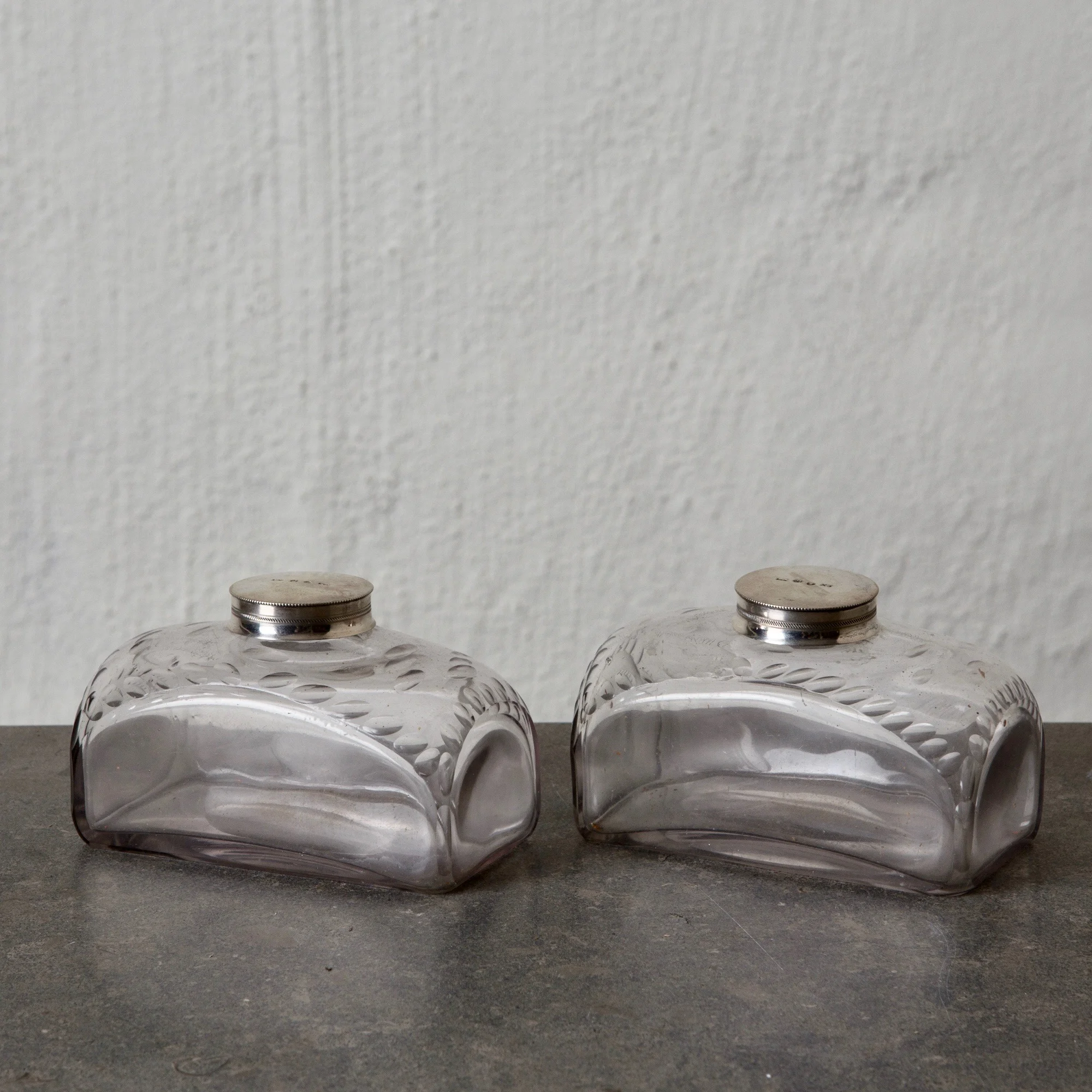 Tea Caddies Pair Glass and Silver 1828 Sweden