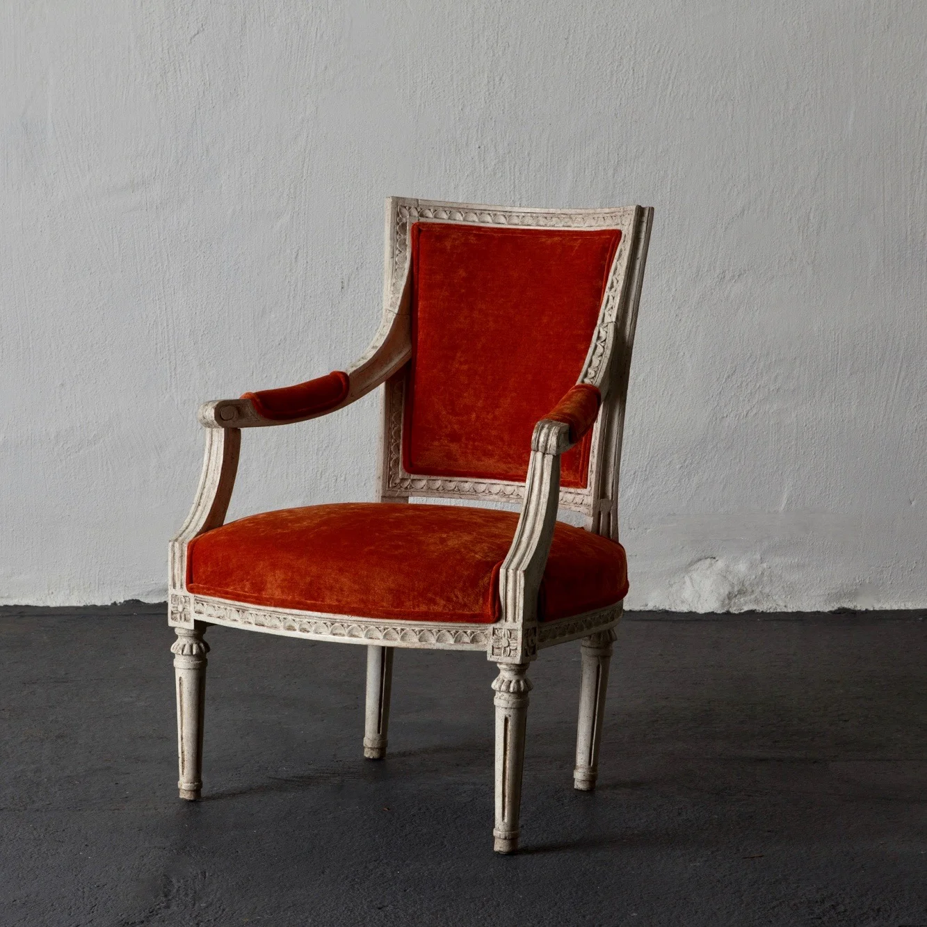 Armchair Swedish Gustavian Orange Velvet
