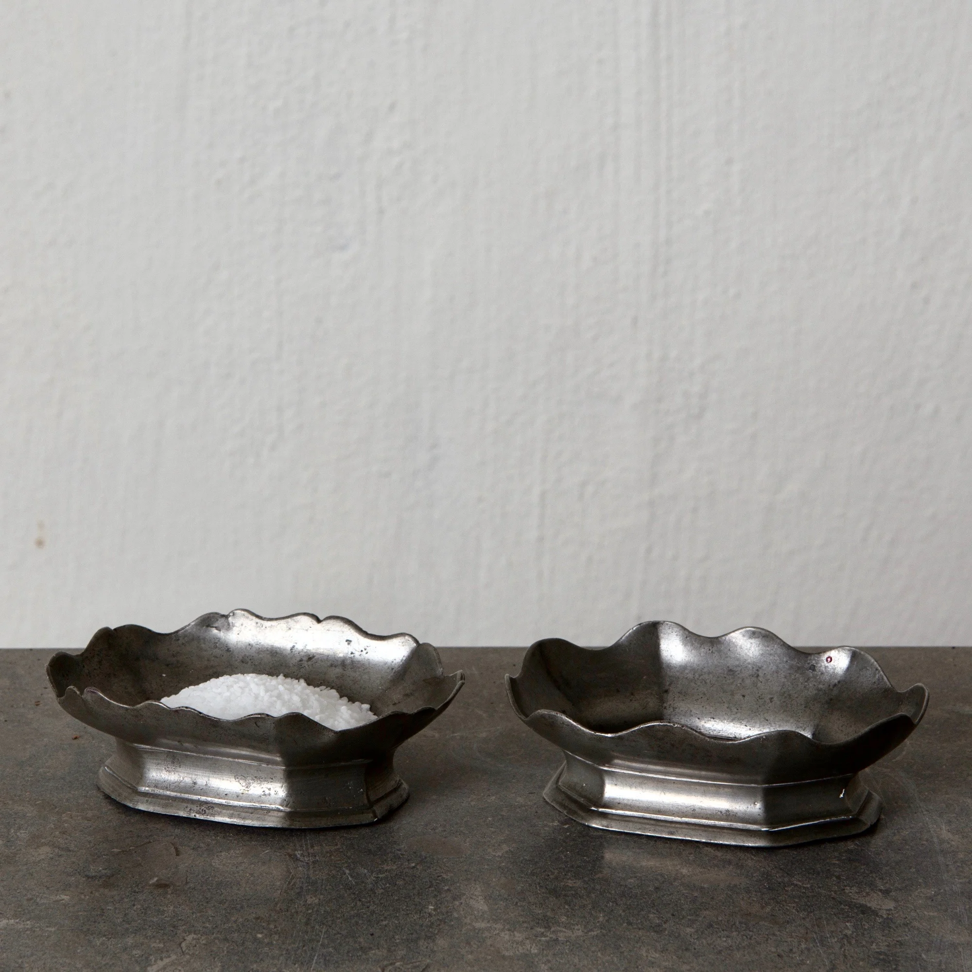 Salt Cellars Pair Pewter 19th Century Sweden