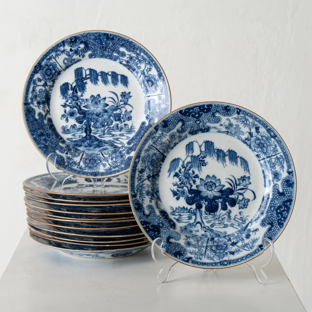 Set of 13 Plates Blue and White 18th Century China — L A S E R O W
