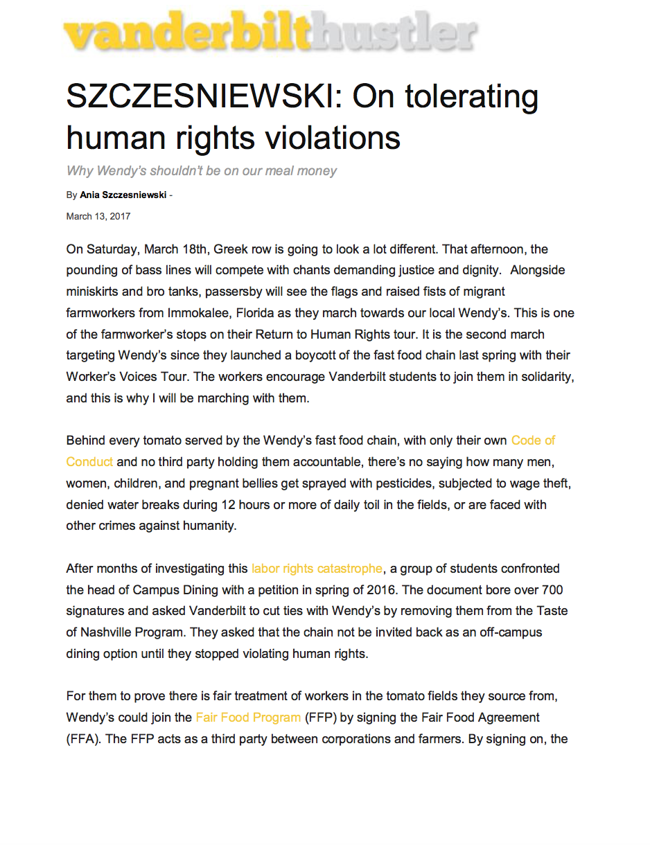 Vanderbilt student Ania Szczesniewski's Op-ed