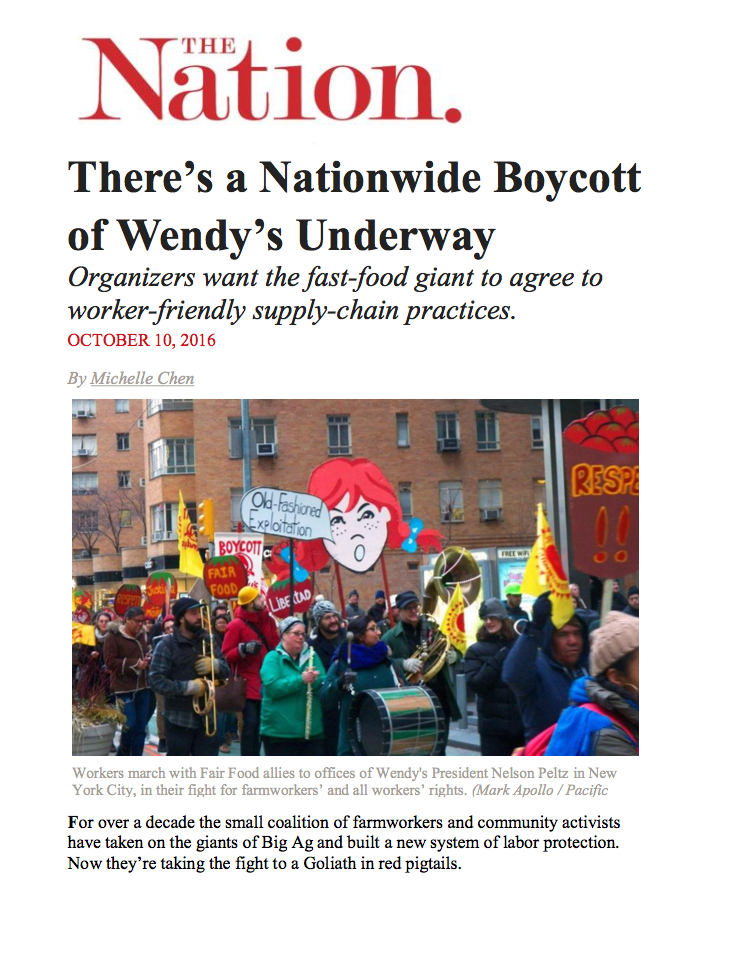 The Nation: Nationwide Boycott of Wendy's Underway