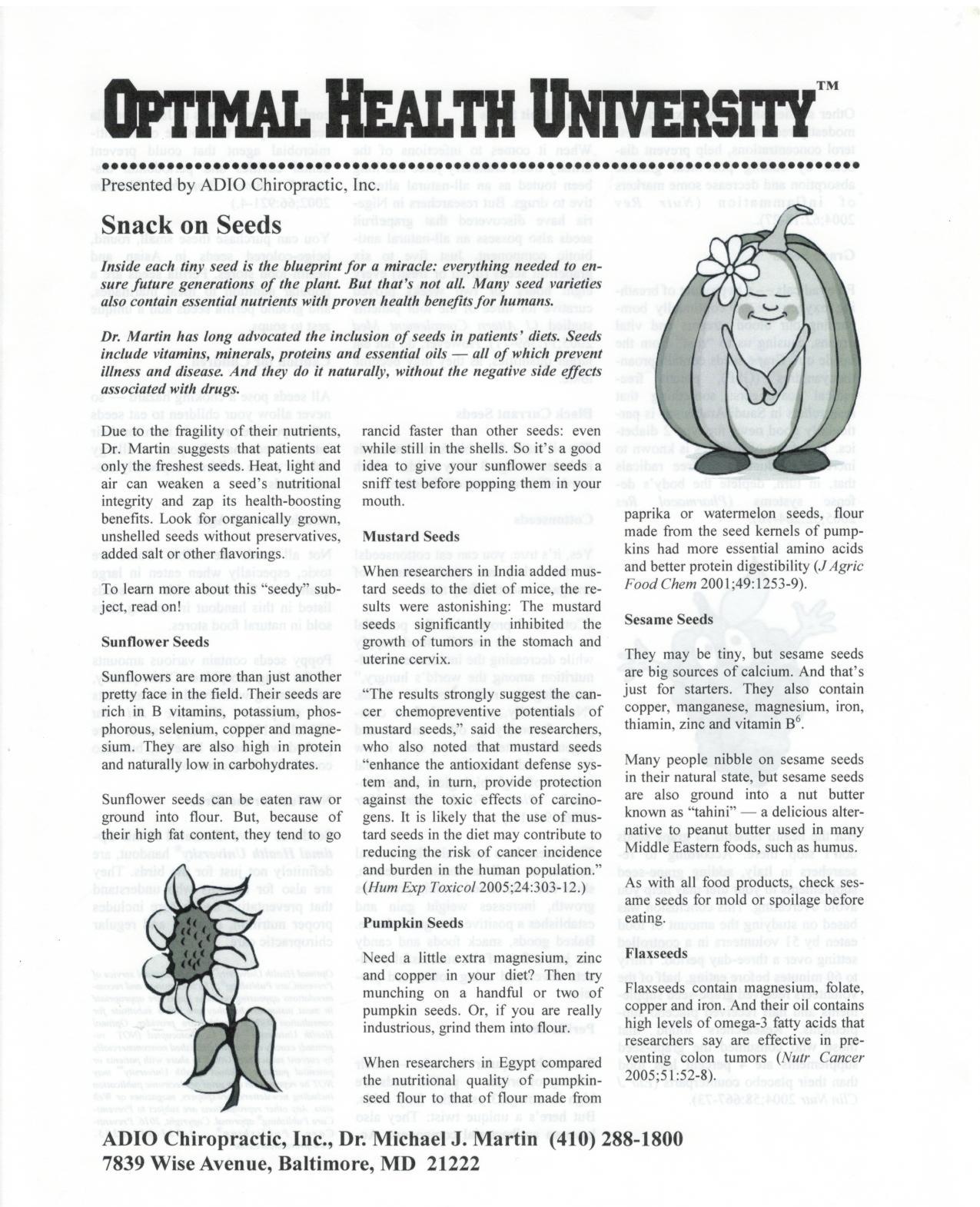 "Snack on Seeds" Optimal Health University