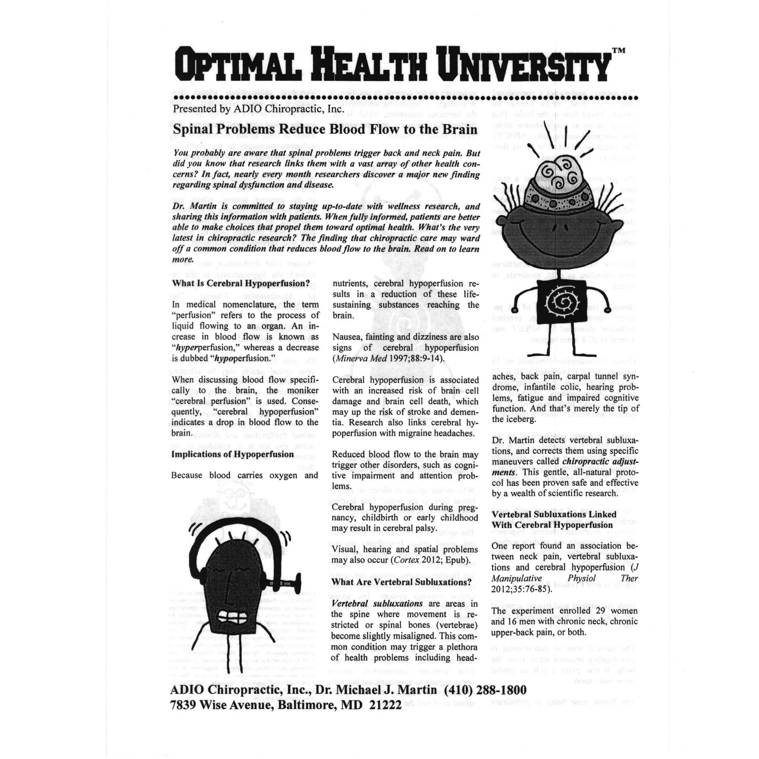 Optimal Health University: Spinal Problems Reduce Blood Flow to the Brain