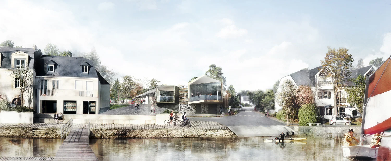 PERSPECTIVE DE LA MEDIATHÈQUE DEPUIS LA RIVIÈRE