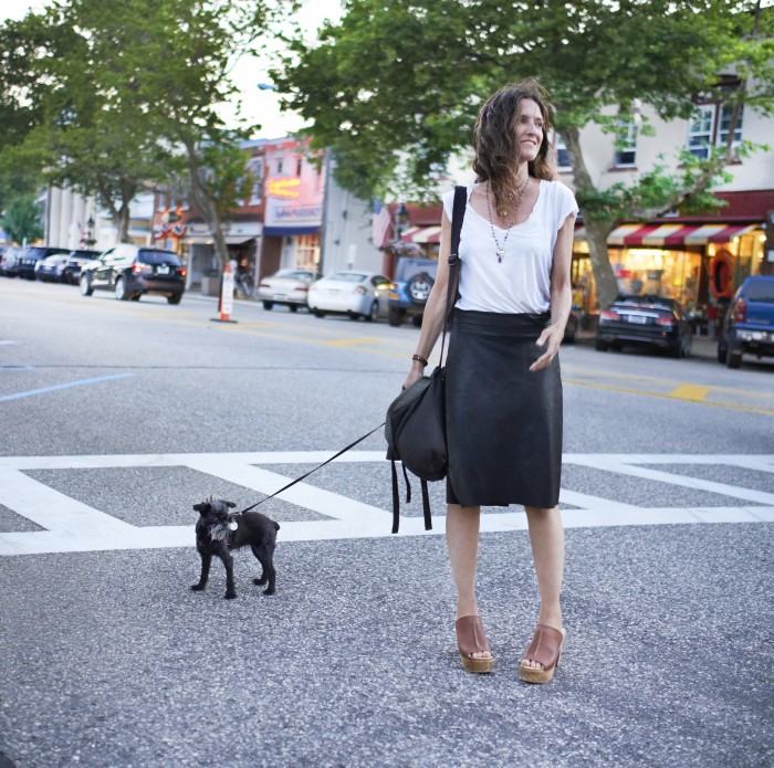 Andrea Linett in Anna Leather Wrap Skirt.