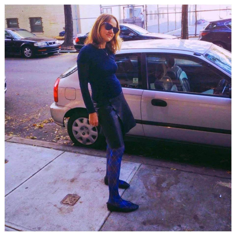 Kathy Kemp in the Leather Wrap Skirt in NYC.