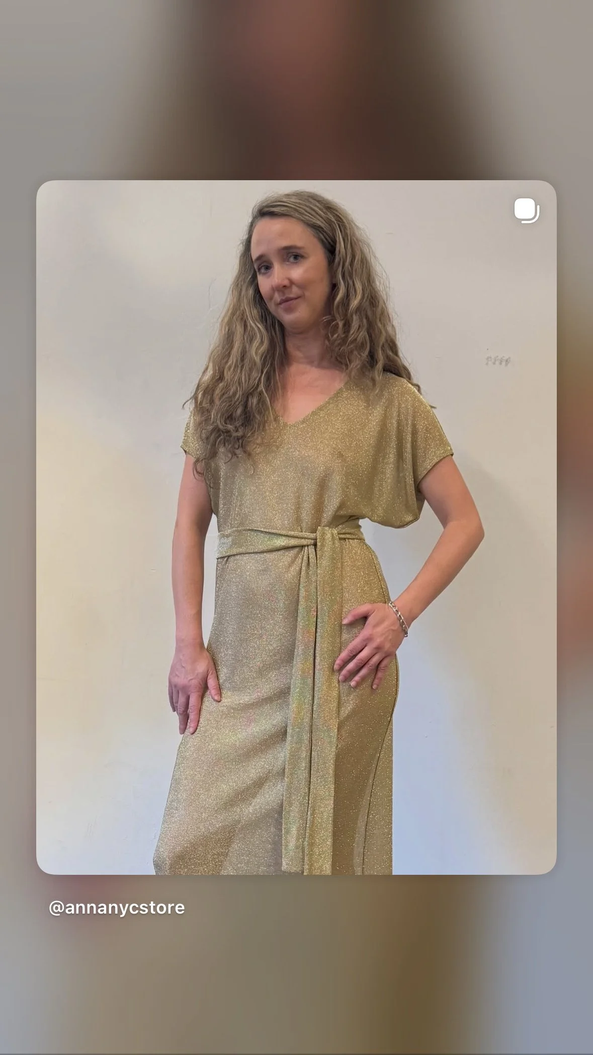 Kimono Dress in Gold Lame Knit