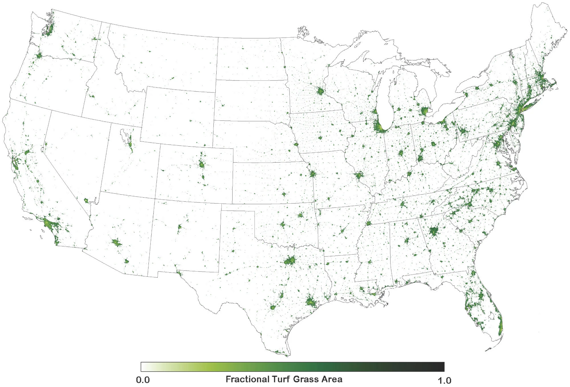 Total lawn surface area of the United States as seen by satellite and aerial photography (source http://earthobservatory.nasa.gov/Features/Lawn/)