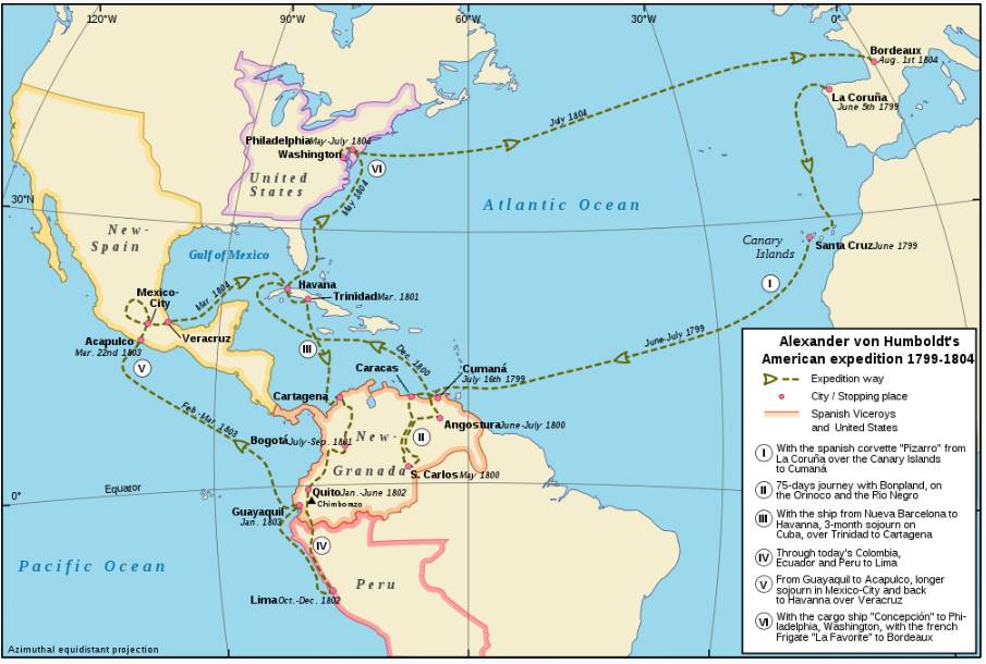 A map of Alexander von Humboldt's expedition through South America ( source ) 