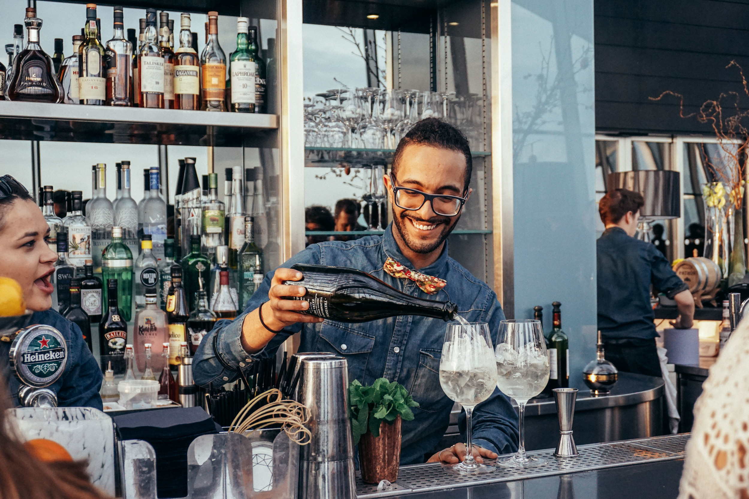 Making drinks at Sky Gardens at 20 Fenchurch Street.