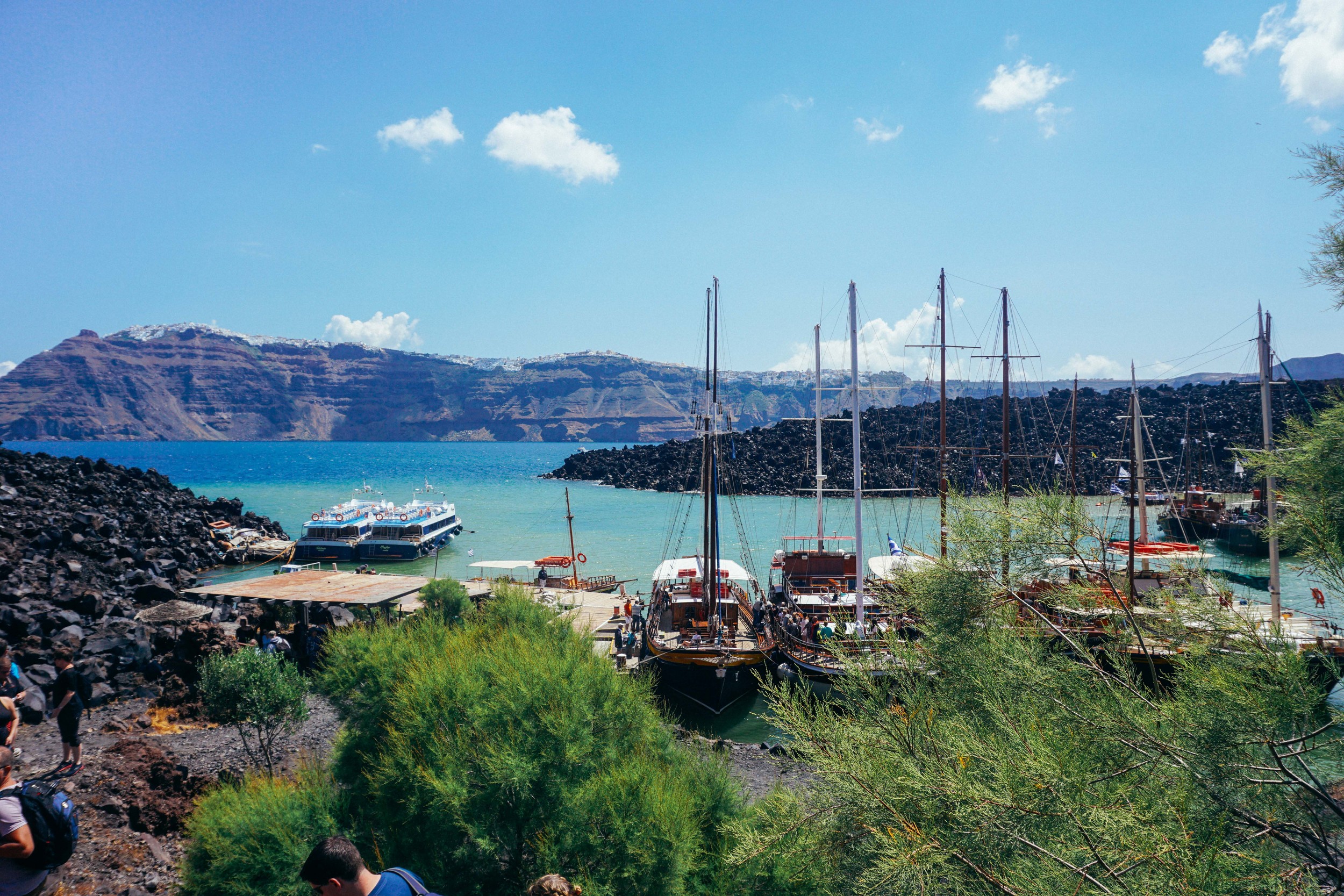 Greece, Santorini, Nea Kameni and Palia Kameni. Volcano island.