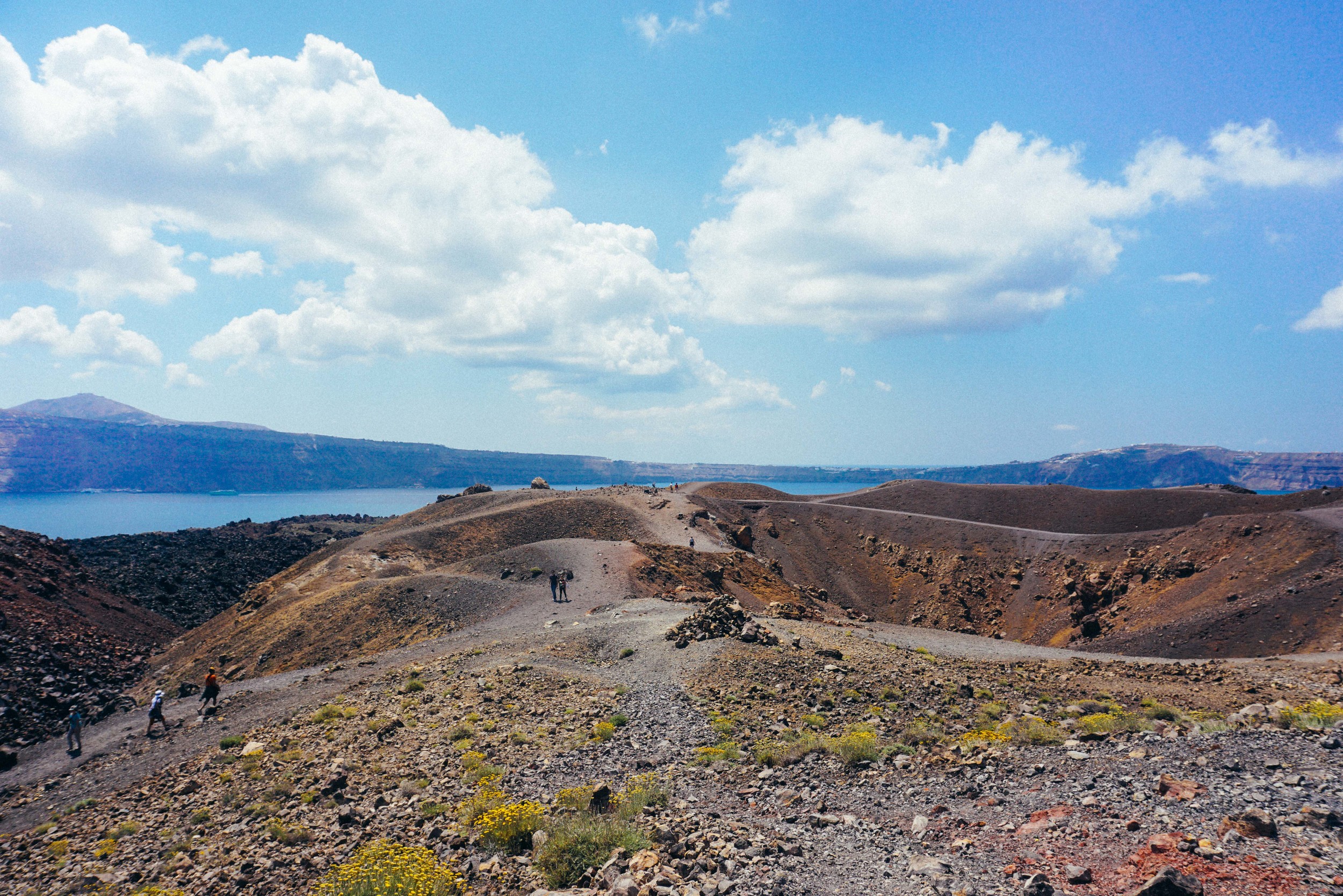 Greece, Santorini, Nea Kameni and Palia Kameni. Volcano island.