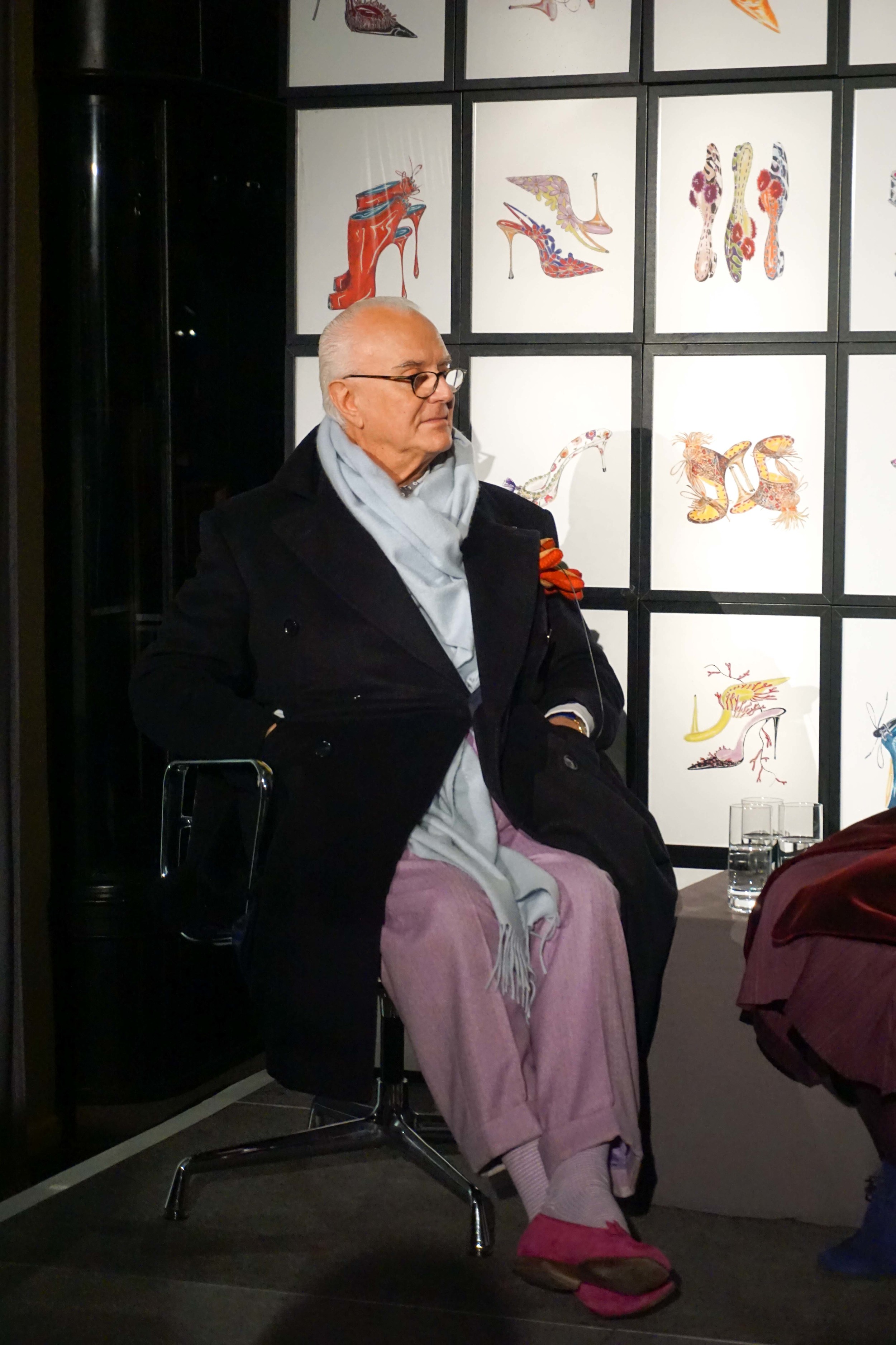 Manolo Blahnik speaking at Burlington Arcade, Mayfair.