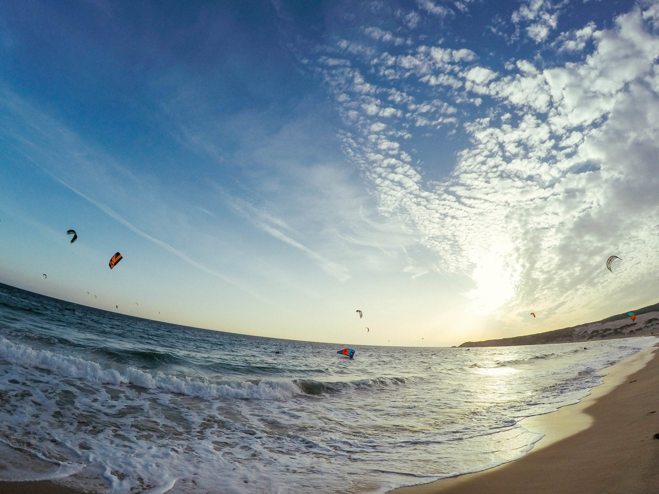 Kitesurfing Tarifa, Spain. GoPro Sunset.