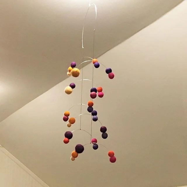 Another mobile because I can't help myself and I'm addicted to making them! #modernnursery #nurserymobile #mobile #hangingmobile #colorpop #colorful #feltball #needlefelting #modernhome