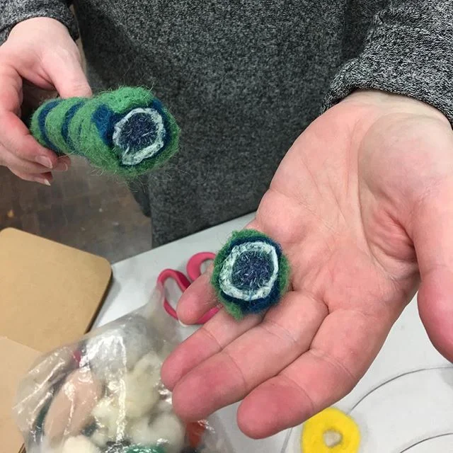 How cool is this amoeba sushi roll one of the students in our abstract mobile class made? π£ π₯ #needlefelted #craftingfun #workinprogress