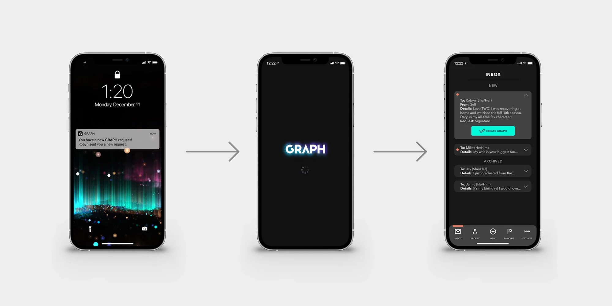 Notification is received and user logs in to see the inbox of requests GRAPH logo by GRAPH Inc.